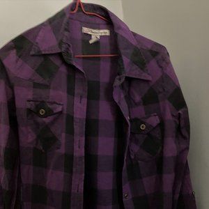 American Rag Buffalo Plaid Long Sleeve Purple Button Down